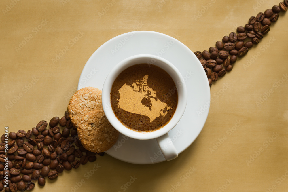 Still life - coffee with map of Canada