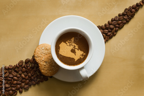 Obraz na płótnie Still life - coffee with map of Canada w salonie