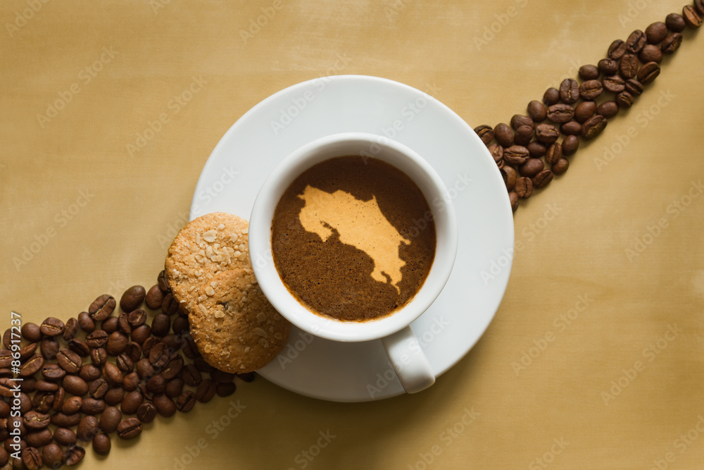 Still life - coffee with map of Costa Rica