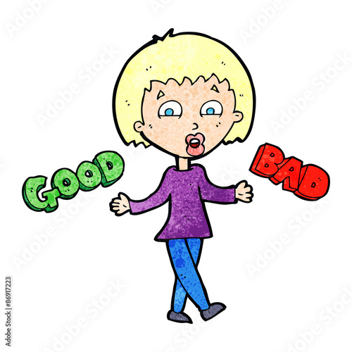 cartoon woman weighing up options
