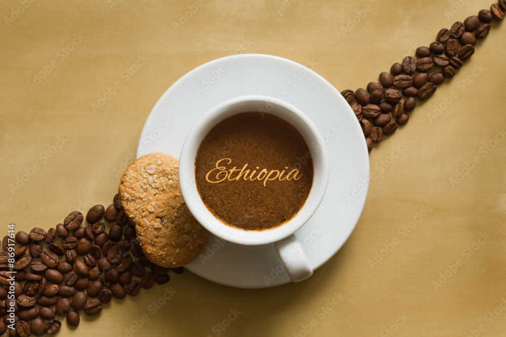 Still life - coffee wtih text Ethiopia