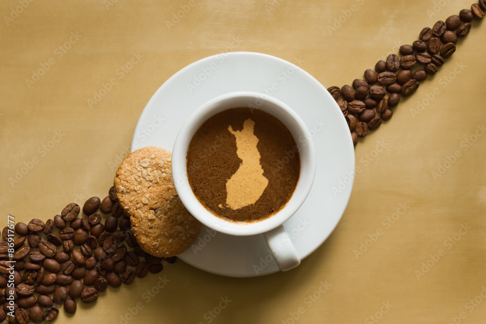 Still life - coffee with map of Finland
