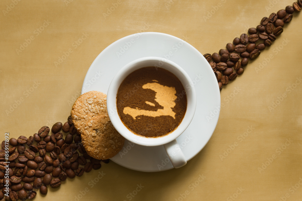 Still life - coffee with map of Haiti