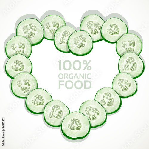 Frame in heart shape from slices of fresh cucumber