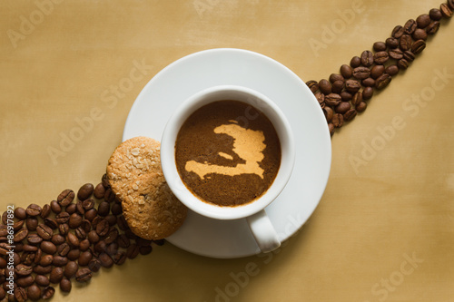 Fotografia, Obraz Still life - coffee with map of Haiti