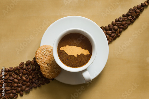 Still life - coffee with map of Jamaica