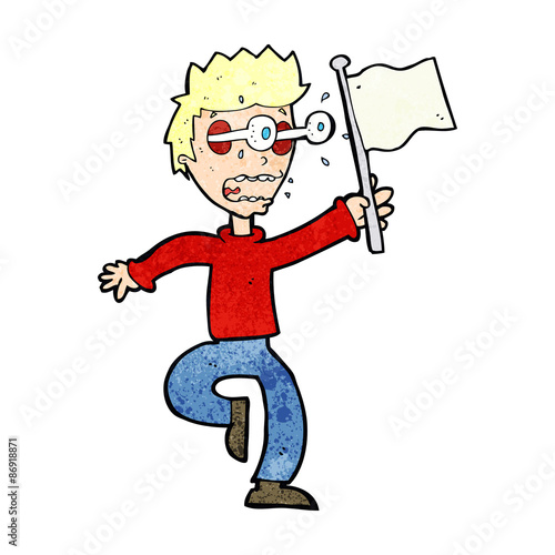 cartoon frightened boy giving up