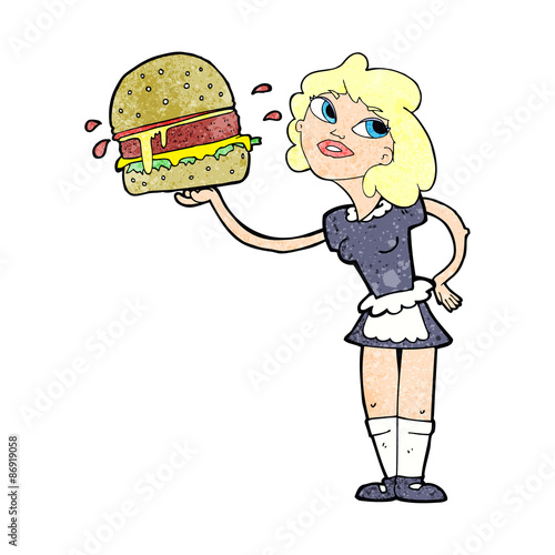 cartoon waitress serving burger