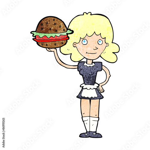 cartoon waitress with burger