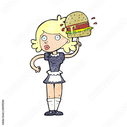 cartoon waitress with burger