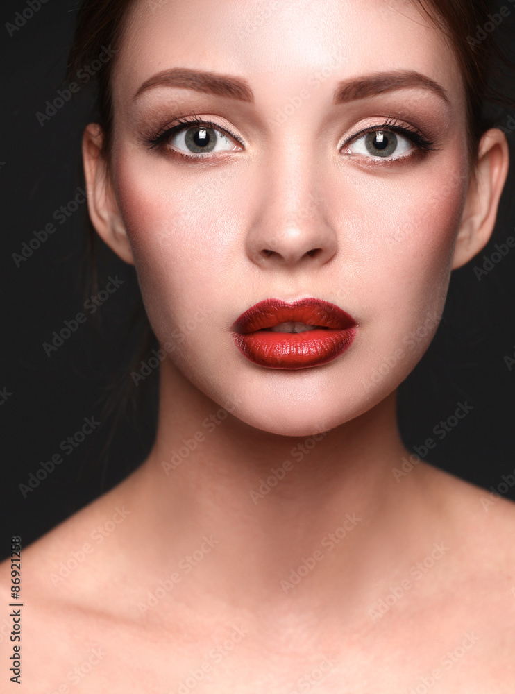 Close up portrait of beautiful young woman face Close up portrait of beautiful young woman face