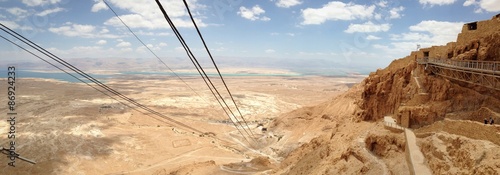 Tableau sur toile Beatiful Panorama Landscape View on Dead Sea and Jordan Border in Israel Masada