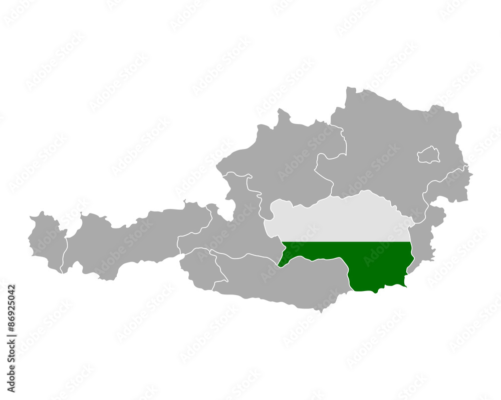 Fototapeta premium Karte von Österreich mit Fahne der Steiermark