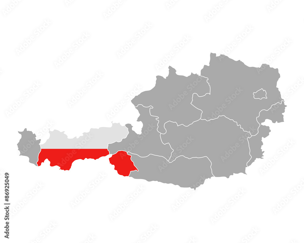 Karte von Österreich mit Fahne von Tirol