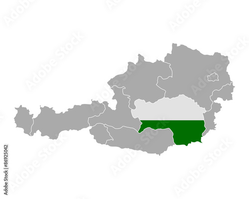 Karte von Österreich mit Fahne der Steiermark