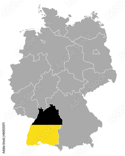 Karte von Deutschland mit Fahne von Baden-Württemberg