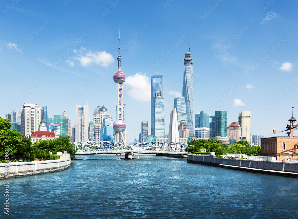 Shanghai skyline in sunny day, China