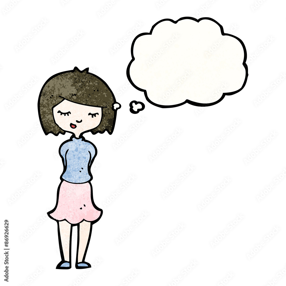 shy woman with thought bubble cartoon shy woman with thought bubble cartoon