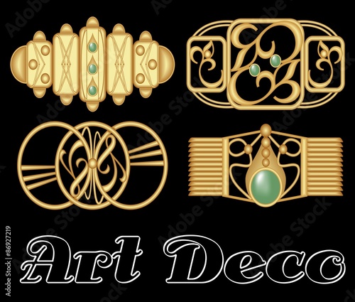 Vintage hairclip set in golden metal, art deco style.