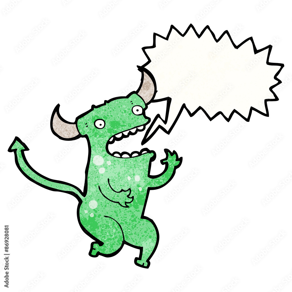 Obraz premium cartoon little devil with speech bubble