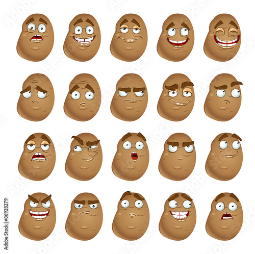 Vector cute cartoon potatoes smile with many expressions