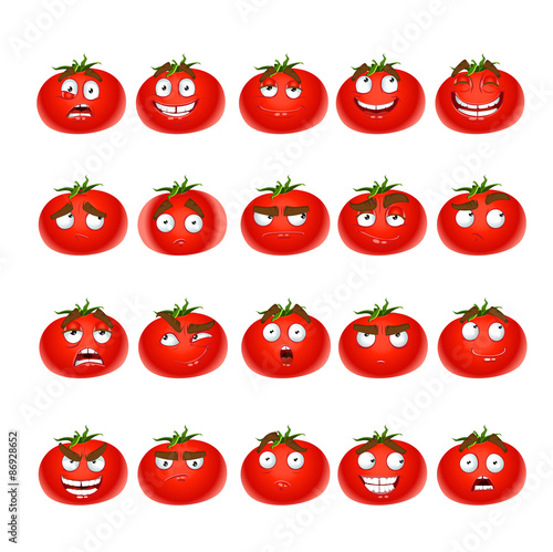 Vector cute cartoon tomato smile with many expressions