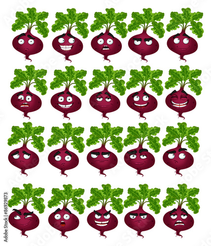 Vector cute cartoon beetroot smile with many expressions