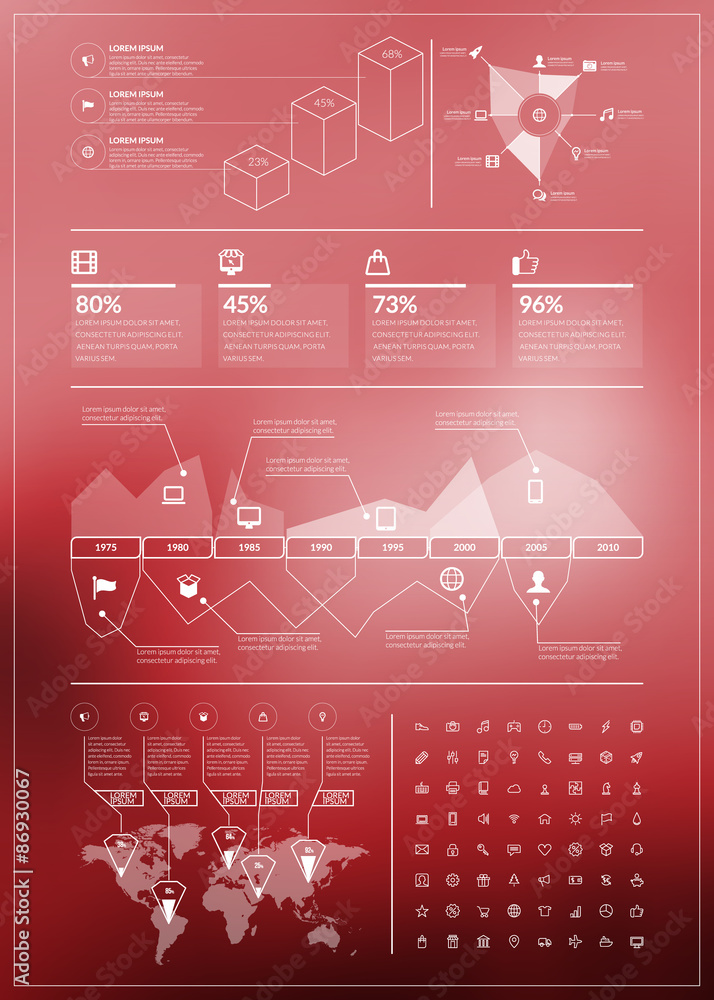 Fototapeta premium Flat style vector infographics and design elements for brochures, flyers and websites. Blurred background