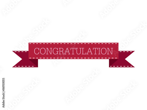 Red ribbon congratulation stitched