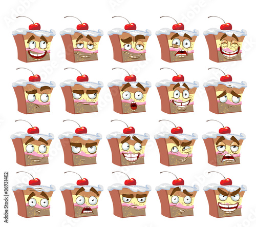 cute smiles delicious cake with different emotions