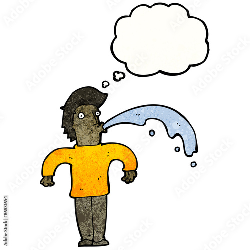cartoon man spitting water