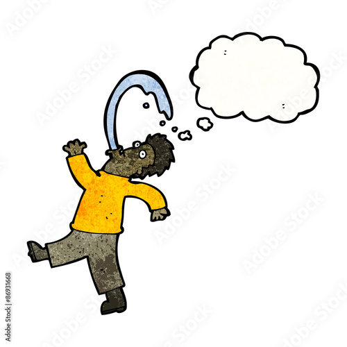 cartoon man spitting water