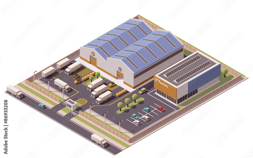 Vector isometric factory buildings icon