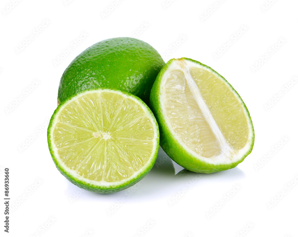 Limes with half isolated on white background Limes with half isolated on white background