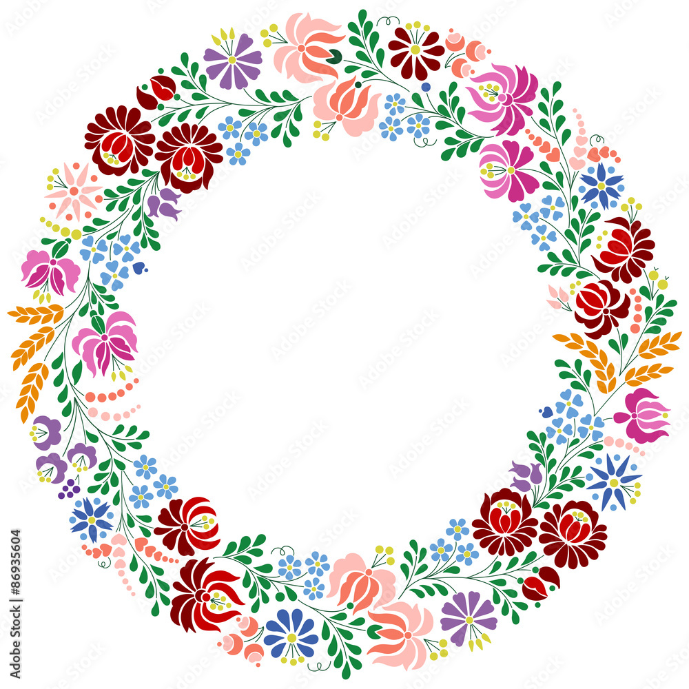 Colorful Hungarian embroidery pattern from Kalocsa region - obrazy, fototapety, plakaty 
