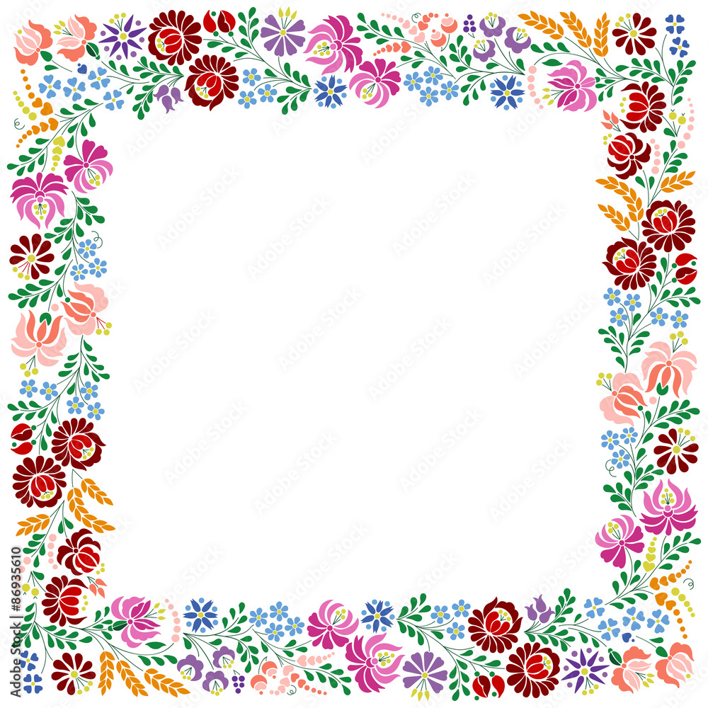 Colorful square frame made from Hungarian embroidery pattern