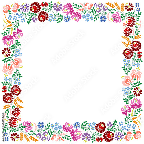 Colorful square frame made from Hungarian embroidery pattern © Katangkoro