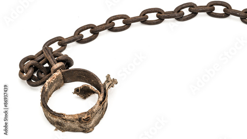 Rusty padded shackles used for locking up prisoners or slaves between 1600 and 1800.