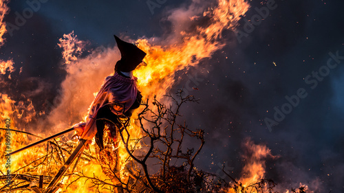 Witch Burning.  Burning a witch effigy is a Danish midsummer tradition photo