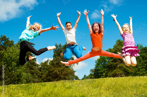 Fotografie, Tablou Happy active children jumping