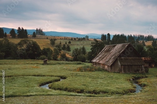 Fényképezés Old cabin on a meadow