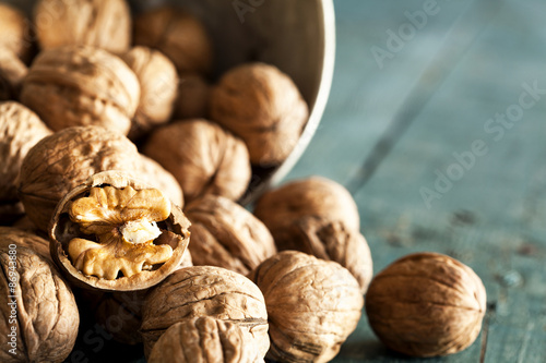 Walnuts on wooden table