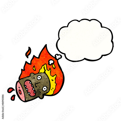 cartoon burning severed head