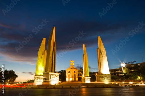 Democracy Monument of Bangkok, Thailand shot at night photo