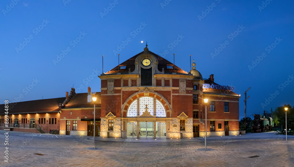 Railway station on the night in Opole Railway station on the night in Opole