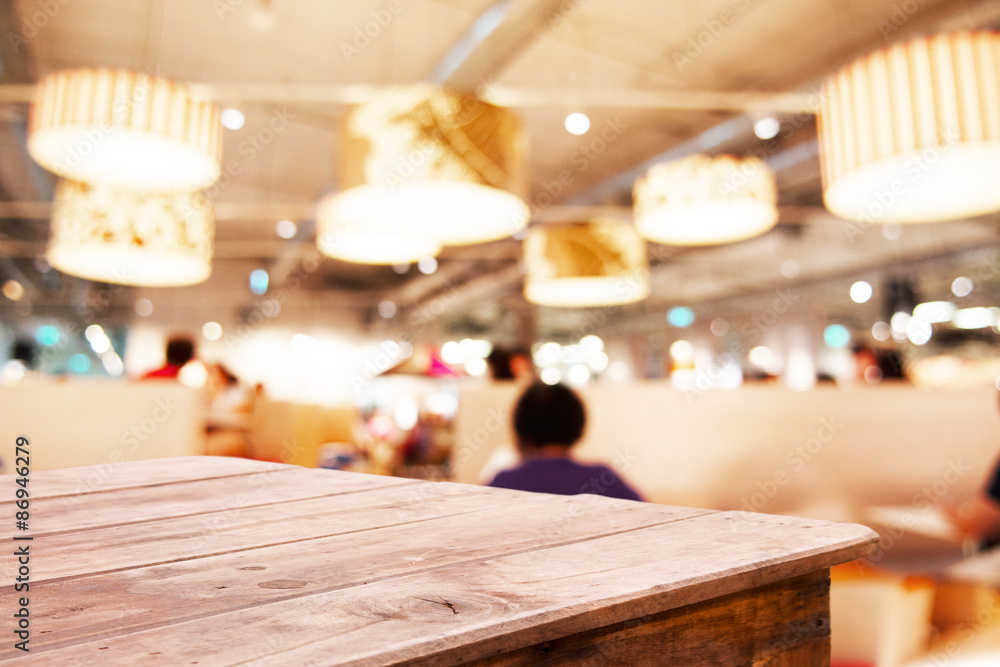 Restaurant and Coffee shop blurred background with wooden floor