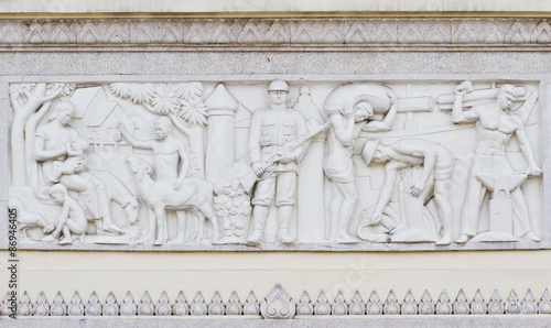 Photography Low Relief at Democracy Monument of Bangkok, Thailand