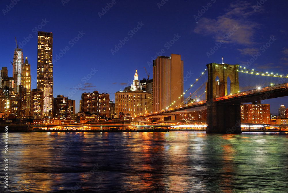New York City Brooklyn Bridge with downtown skyline