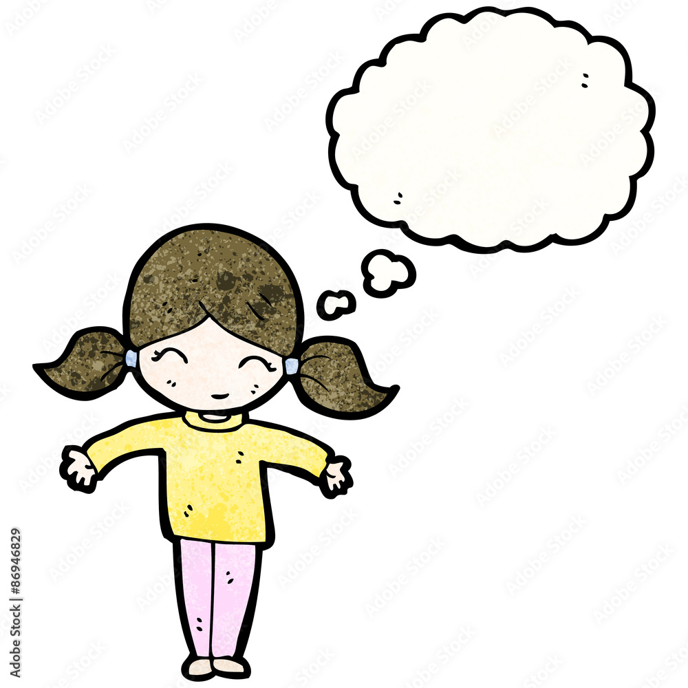 cartoon girl with pigtails and thought bubble cartoon girl with pigtails and thought bubble