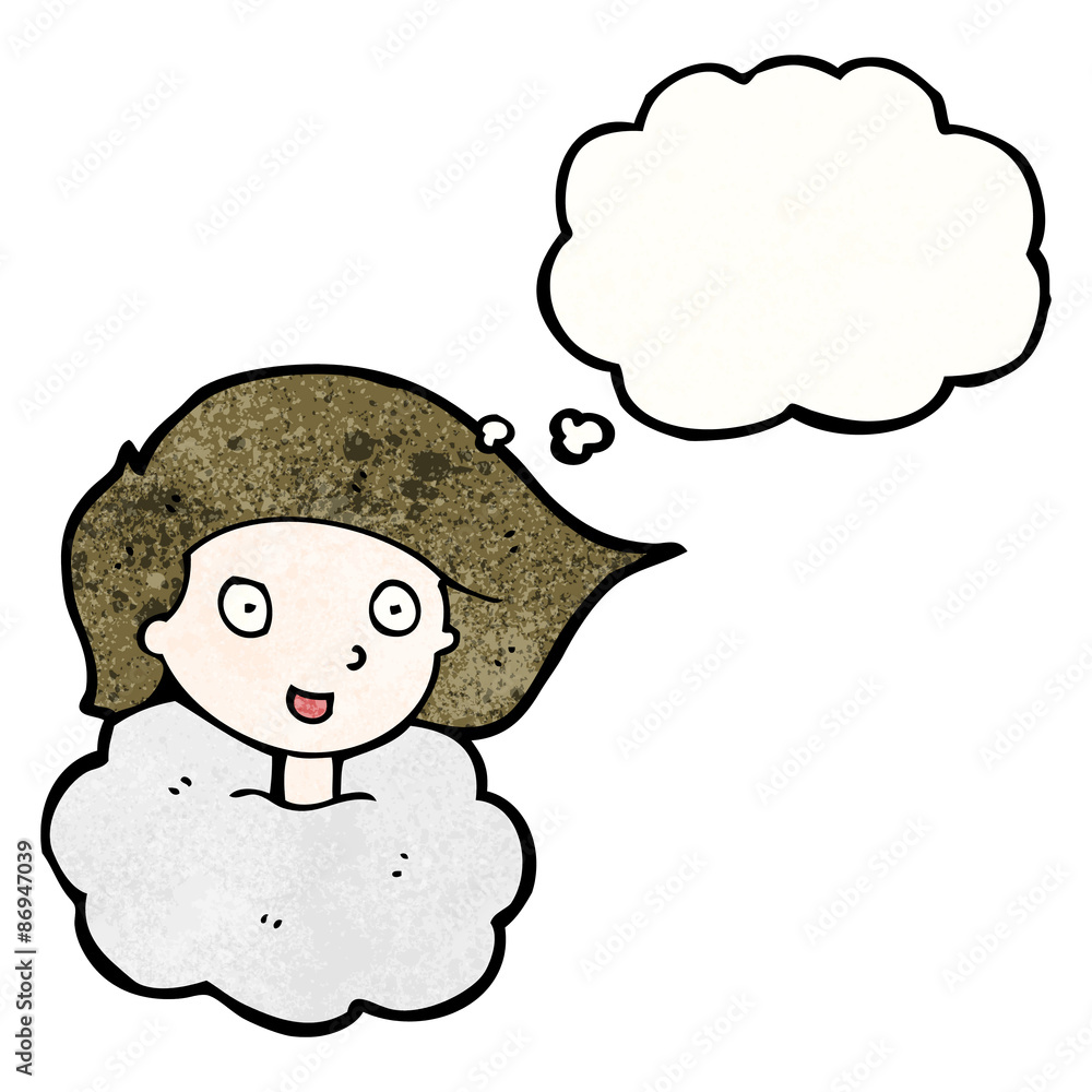 Fototapeta premium cartoon girl with head in clouds